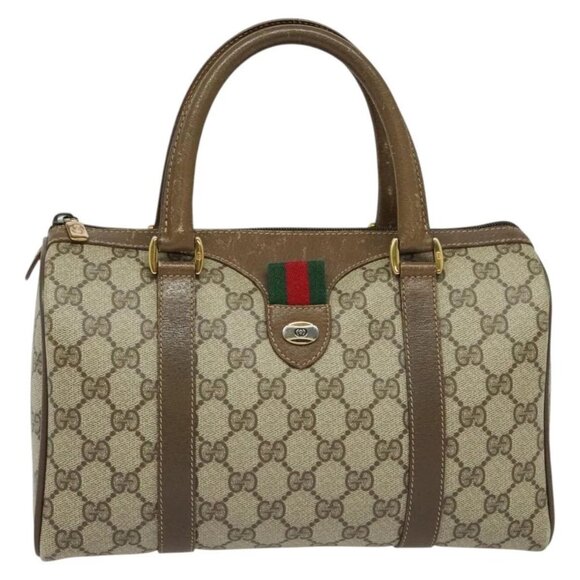 GUCCI GG Supreme Web Sherry Line Boston Bag PVC Beige Gold 40 02 006 Auth 141698 - Picture 1 of 15